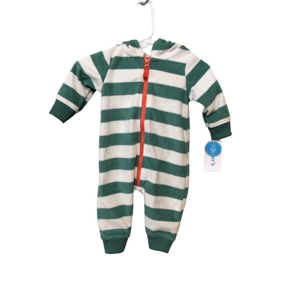 CARTERS Hooded Romper 3 Months Green White Striped - Picture 1 of 3